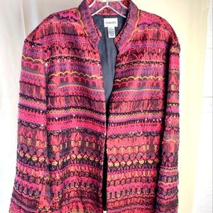 Chico's Jacket Beaded Embroidered Mandarin Collar